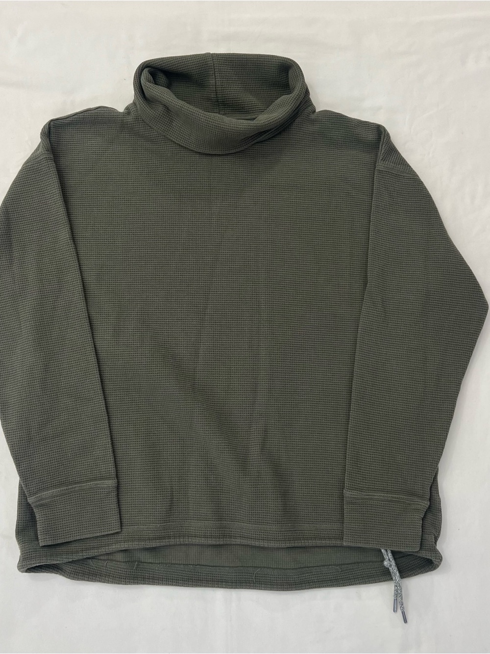 Lands' End Women’s Olive Green Turtleneck Waffle Knit Pullover